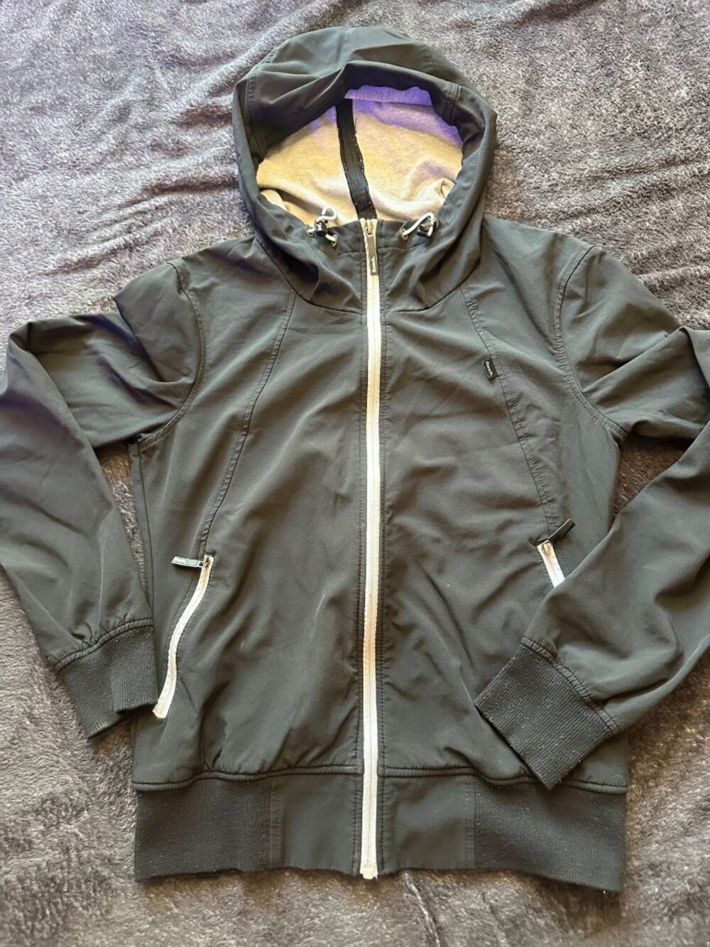 Youth Bench Full Zip Black Hooded Windbreaker Lightweight Jacket